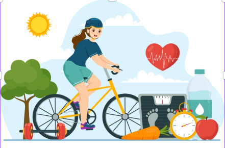 Illustration santé, vélo, sommeil et alimentation